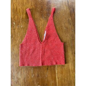 Urban Outfitters red deep v-neck ribbed cropped tank top S
